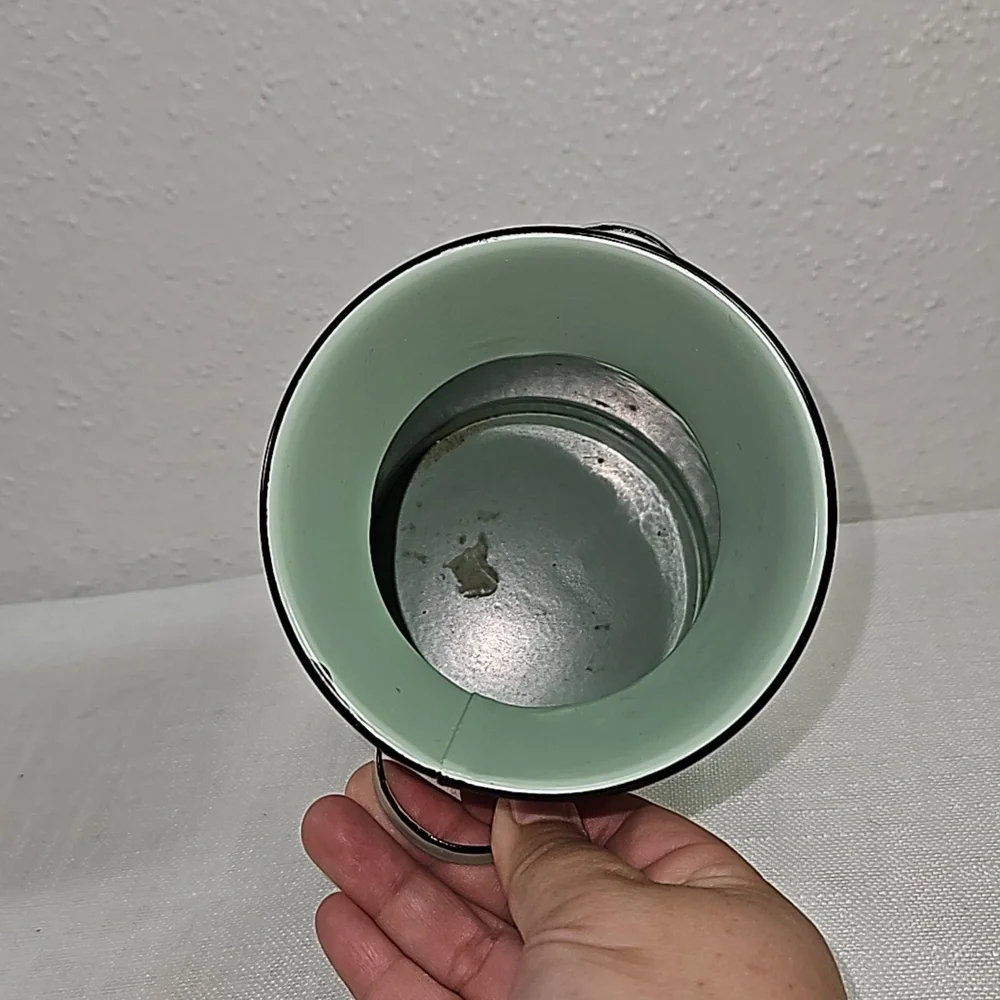 mint color metal milk jar with Hydrangea
